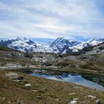 auch Nordend, Dufourspitze, Monte Rosa und Liskamm spiegeln sich im See