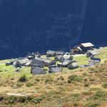 Blick auf die Alpsiedlung Grossalp mit der Capanna ganz rechts