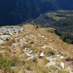 nach dem Ende der Mauer geht es im steilen Gras weiter absteigend...