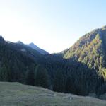 auf der anderen Seite der Rovana, führt der Wanderweg hinauf zur Alpe di Sfii