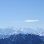Blick zum Finsteraarhorn, Lauteraarhorn, Schreckhorn, Wetterhorn, Eiger, Mönch und Jungfrau