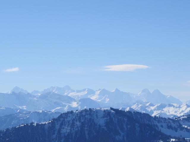 Blick zum Finsteraarhorn, Lauteraarhorn, Schreckhorn, Wetterhorn, Eiger, Mönch und Jungfrau