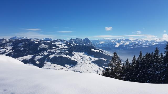 was für eine schöne Aussicht. In der Bildmitte die beiden Mythen