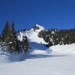 eine dicke Eisschicht überdeckt den Hinterstockensee. So können wir Ihn problemlos überqueren