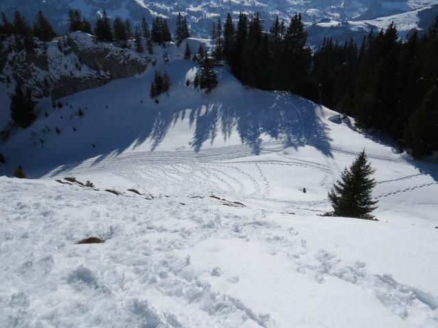 Blick hinunter zur Weggabelung Punkt 1764 m.ü.M.