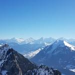 sehr schönes Breitbildfoto mit Blick zum Niesen, Eiger, Mönch und Jungfrau, Schreckhorn usw.