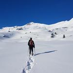 am Vortag hat es noch geschneit. Wir laufen über traumhafte Schneeverhältnisse