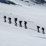 ganze Karawanen von Schneeschuhläufer auf den Weg zur Spitzmeilenhütte