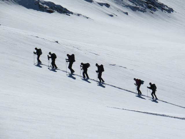 ganze Karawanen von Schneeschuhläufer auf den Weg zur Spitzmeilenhütte