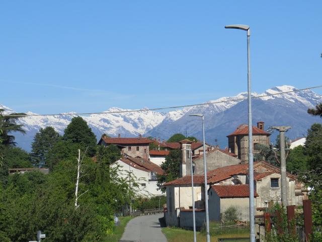 in Roppolo schauen wir zurück und bestaunen die noch tief verschneiten Alpen