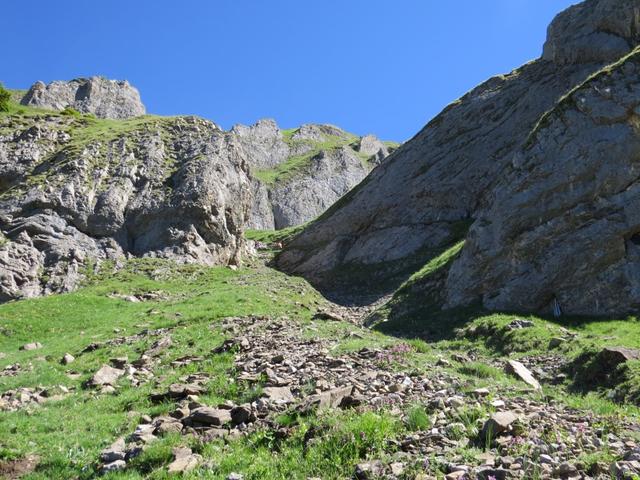 der Bergweg führt nicht ausgesetzt, geschickt durch diese steile Felswand
