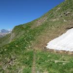 der Bergweg führt einen Bogen durch, und nun ist die allgemeine Marschrichtung links (nordwestlich)