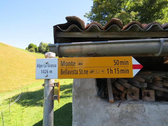 Wegweiser auf der Alpe La Grassa 1026 m.ü.M.