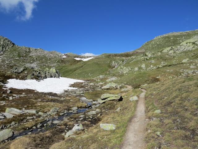 der fast ebene Wanderweg führt uns nun südwärts Richtung Passo d'Orsirora