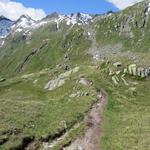 über steile Alpweiden windet sich nun der Bergweg hinunter