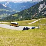 kaum fertig gegessen, erscheint das kleine Postauto, das uns über eine spannende Fahrt nach Thusis zurückfährt