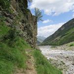 der Wanderweg führt zeitweise auf gleichbleibender Höhe weiter