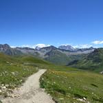 mit Blick auf Grand Combin und Mont Vélan nehmen wir nach einer kurzen Pause den Abstieg unter die Füsse