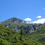 Blick hinauf zur Tête de Ferret. Rechts davon der Petit col Ferret