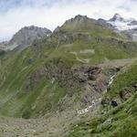 schönes Breitbildfoto mit Blick auf die andere Talseite zum Combin de Valsorey und Cabane de Valsorey