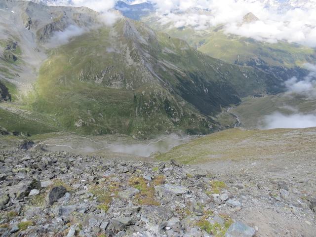 Blick hinunter in die Schwemmebene vom Talkessel Valsorey