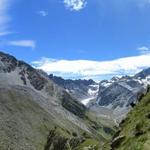 sehr schönes Breitbildfoto mit Blick auf Combin de Valsorey, Aiguilles de Valsorey und Mont Vélan