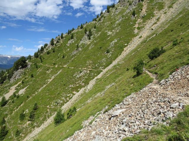 wir bleiben auf dem Normalweg, wandern geradeaus weiter und durchqueren den Couloir de Fratsay