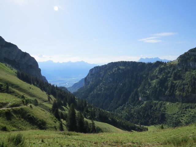 Blick von der Alp Les Crosses über Taney ins Rhonetal