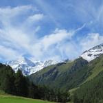 Blick auf die Pigne d'Arolla, Mont Blanc de Cheilon und La Roussette