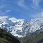 Blick auf die Pigne d'Arolla und auf den Mont Blanc de Cheilon. Als wir die Cabane des Dix besucht haben waren wir ihm ganz nahe