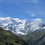 Blick auf die Pigne d'Arolla La Serpentine und auf den Mont Blanc de Cheilon