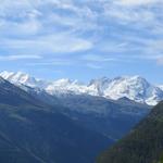 schön aufgereiht Liskamm, Castor, Pollux, Breithorn und Klein Matterhorn