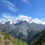 die Aussicht auf die gegenüberliegende Talseite zum Nadelhorn, Dom, Täschhorn, Alphubel, Rimpfischorn usw. ist atemberaubend