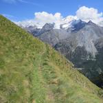 die atemberaubende Aussicht aud Dom und Täschhorn, sollte man aber stehend betrachten, ein falscher Tritt wäre fatal