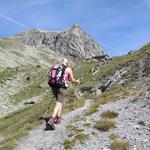 beim kleinen Hügel mit Gipfelkreuz, direkt neben der Wiwannihütte, steigen wir nun hinauf