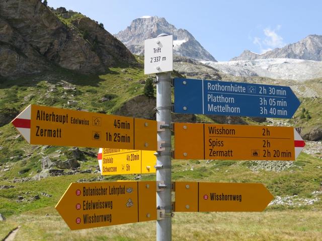 Wegweiser beim Berggasthaus Hotel du Trift