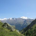 Blick Richtung Strahlhorn, Weissgrat, Gornergrat, Nordend, Dufourspitze, Monte Rosa und Liskamm