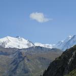 Nordend, Dufourspitze, Monte Rosa und Liskamm herangezoomt