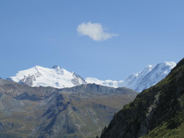 Nordend, Dufourspitze, Monte Rosa und Liskamm herangezoomt