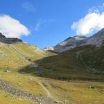 Blick in das Hochtal der Triftchumme. Geradeaus ist das Furggji ersichtlich. Rechts davon das Platthorn