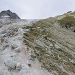 auf dem Kamm der Seitenmoräne führt der Bergweg nun steil bis sehr steil aufwärts...