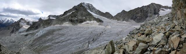 schönes Breitbildfoto mit Blick zu den Gabelhörner, Wellenkuppe und Triftgletscher