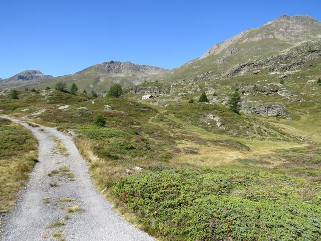 nach einem kurzen Aufstieg erscheint vor uns der Hopschusee und linkerhand die schön gelegene Alpsiedlung Hopsche