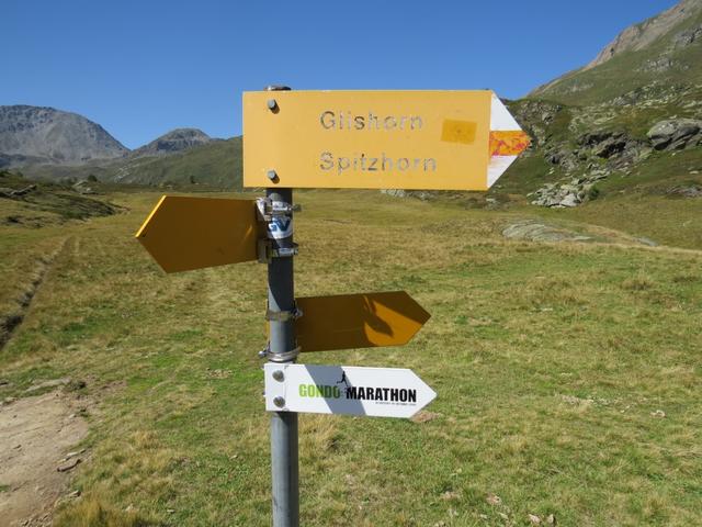 verbleichte Wegweiser zeigen uns auf der Alp Hopsche das wir auf dem richtigen Weg sind