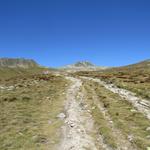 über eine Rechtskurve biegt der Wanderweg in ein weites Tal hinein