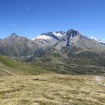 Blick über die Simplonpassstrasse zum Wasenhorn, Monte Leone mit Chaltwassergletscher und Hübschhorn