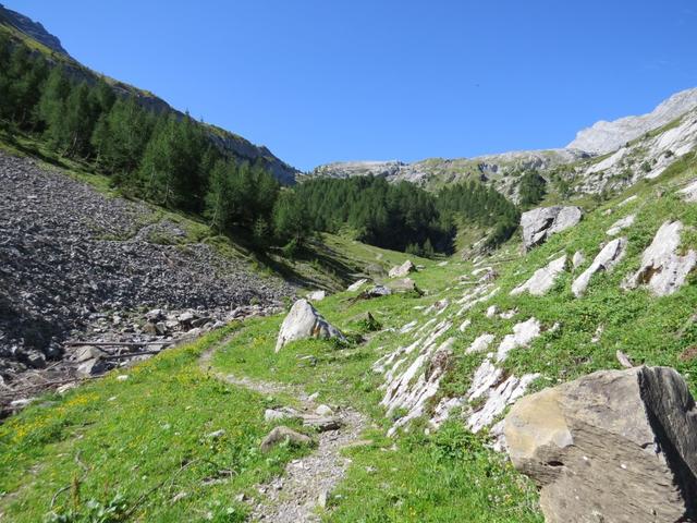 ...und wechseln in steileres Gelände