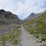 links der Dent de Chamosentse, in der mitte der Col de la Forcla, rechts der Tête aux Veillon