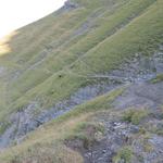 der rechtsabbiegende Bergweg führt hinauf zum Dent de Morcles. Wir wandern geradeaus weiter