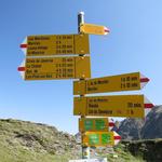 Wegweiser bei der Cabane de la Tourche. Der oberste Wegweiser zeigt uns die Richtung an